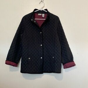 Field Gear lined black quilted long sleeve button up pocket jacket coat …